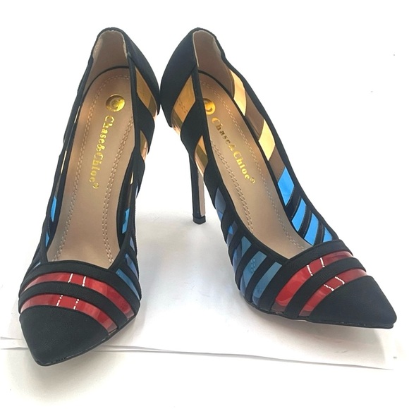 NIB Chase & Chloe Plam Striped Pumps Size 9 - Picture 1 of 11